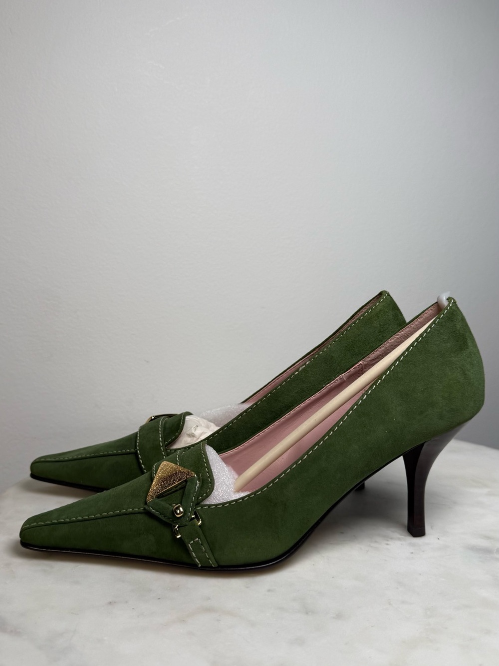 Anne Klein AK Green Suede Leather Pointed Toe Pumps Heels Women’s - Picture 5 of 11